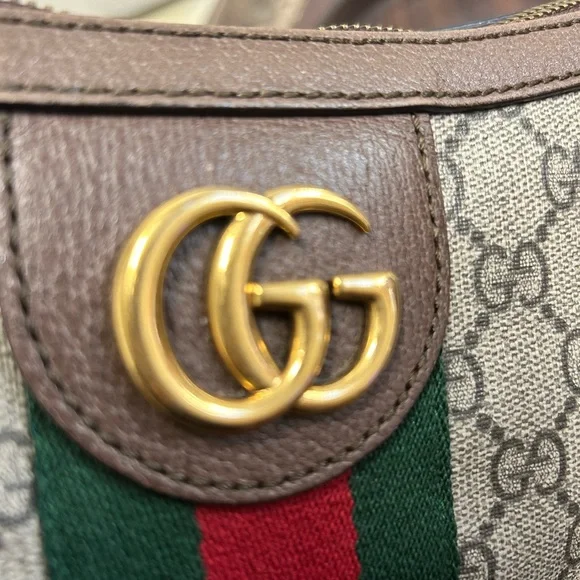 Gucci Beige and Brown Ophidia GG Shoulder Bag with Red and Green Stripe - Picture 2 of 16